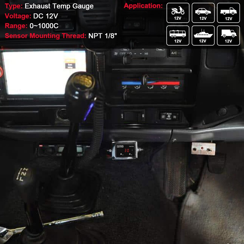 Bil udstødning temp gauge udstødningsgasmåler digital med sensor ekst temperaturmåler turbo til 4wd hilux patrol egt