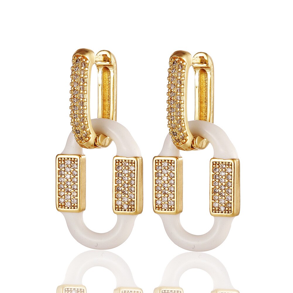 Y2K-pendientes de aro esmaltados para mujer, aretes de gota geométricos, joyería de la amistad, , 2022: White