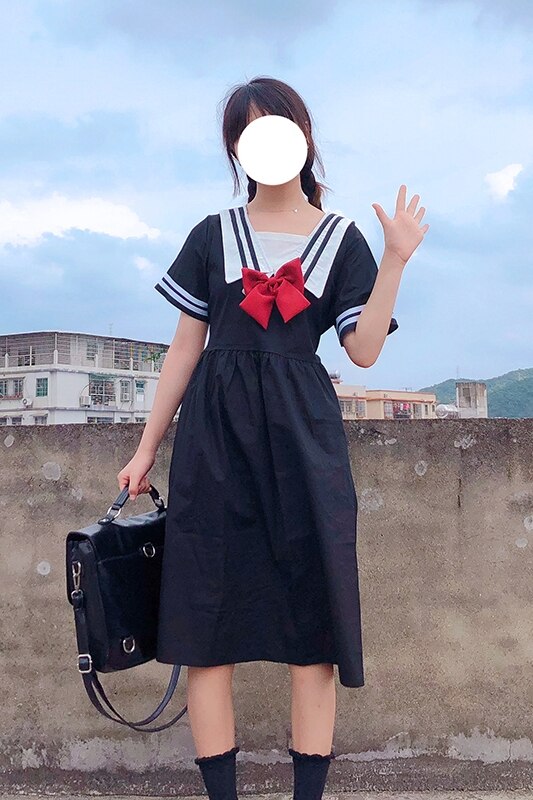 Japanse college-stijl jk marine matrozenpak lange jurk dames zomer japanse schooluniform matrozenuniform
