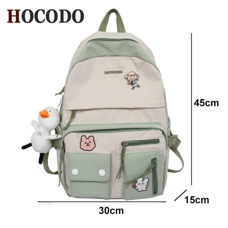 HOCODO Kawaii Women Backpack Female College Bookbag Student Backpack Cute School Bags For Teenage Girl Travel Mochila: Green / Without pendant