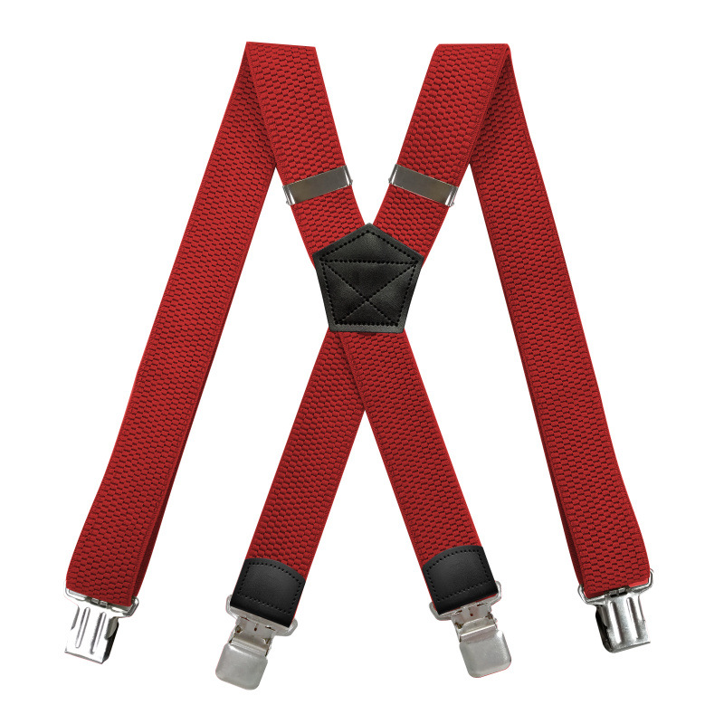 Heren Zware Grote En Lange Bretels 3.8Cm Breed X Terug Met 4 Sterke Clips Verstelbare Elastische Werk Broek bretels-Zwart Bruin: Rood