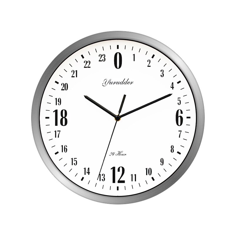 Newest 24 Hour Dial 12 Inches Metal Frame Modern Decorative Round Wall Clock: silver frame