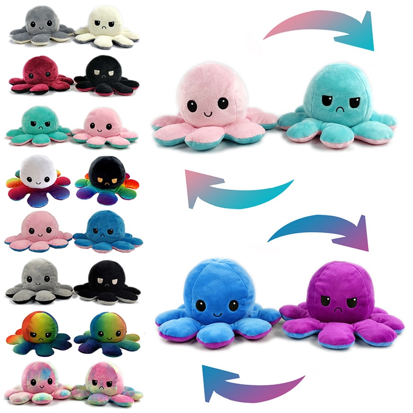 Double Sided Stuffed Flip Octopus Plush Doll Soft Simulation Plush Toy Color Doll Filled Plush Child Toy