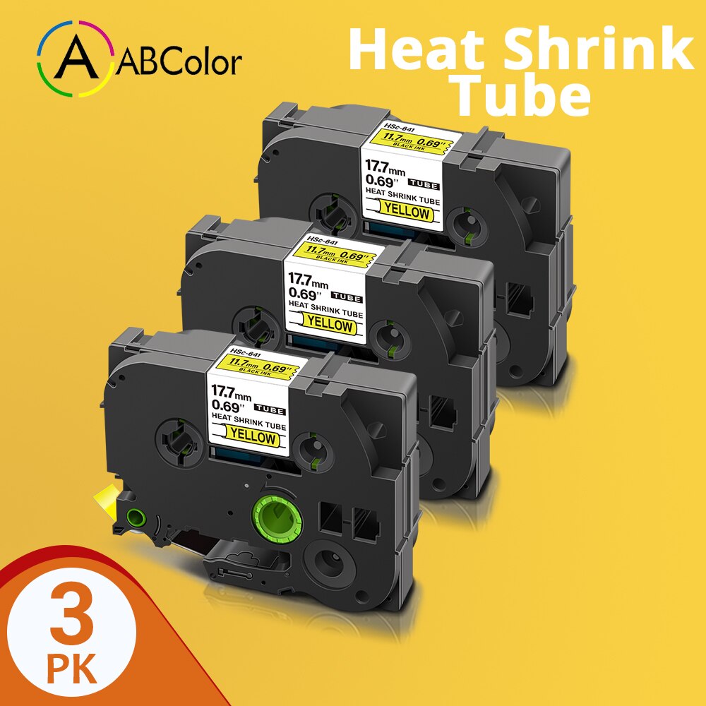 18mm Band für Brother HSe-241 HSe-641 HSe 241 641 hse241 hse641 Schrumpf Schlauch Label Band Für Brother P touch Label Maker: 3PK Black on Yellow