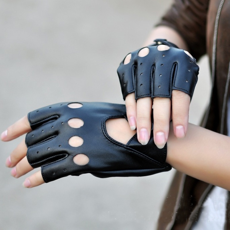 1 Paar Vrouwelijke Half Vinger Rijden Handschoenen Zwart Kleur Pu Lederen Vingerloze Handschoenen Voor Vrouwen Mode