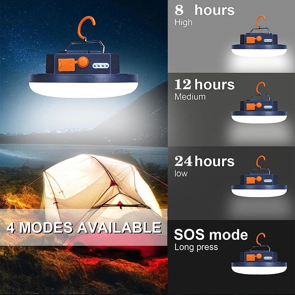 Linterna de Camping recargable con imán, potente luz portátil, luces LED para tienda de campaña, iluminación de reparación de trabajo