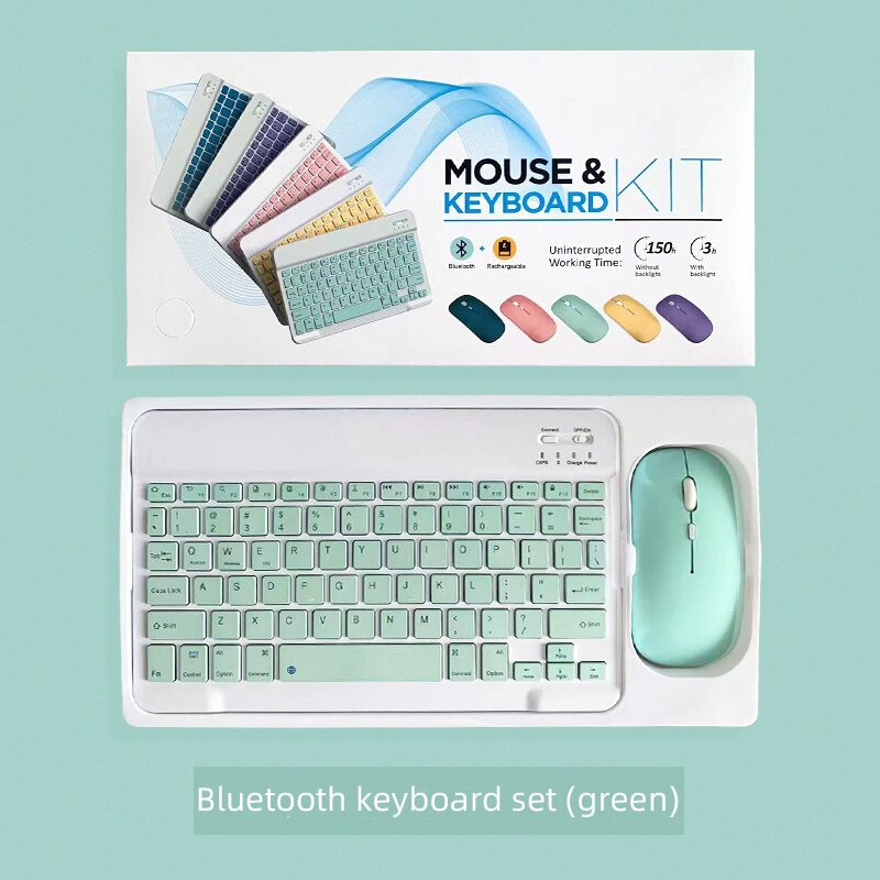Bluetooth keyboard mouse set wireless portable ultra-thin rechargeable multifunctional mini keyboard and mouse for laptop tablet: Green