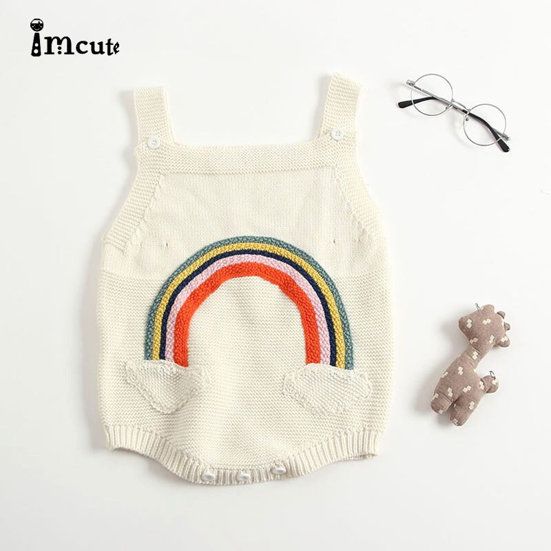 Winter Baby Bodysuits Sling Rainbow Pattern Straps Outfit Unisex Button Closure Cute Sweet Jumpsuit Baby Boy Baby Girl Clothes