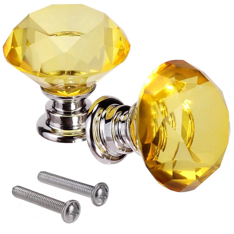 Stor gul 10 stk 40mm krystal glas skabsknopper diamant form skuffe køkkenskabe kommode skab garderobe trækker