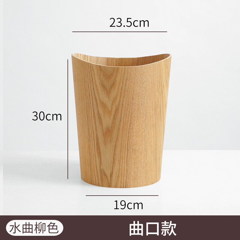 Poubelle en bois massif ronde avec couvercle poubelle ménage corbeille cuisine poubelle outils de nettoyage poubelles bac de rangement: B Curved mouth