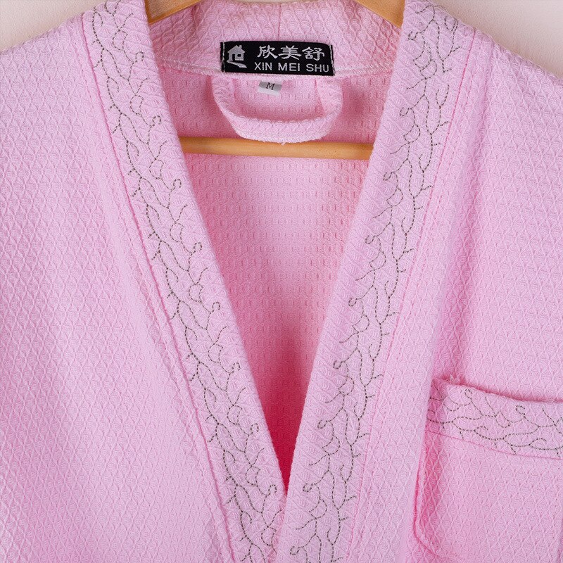 Men Solid Color 100% Cotton Sleepwear Hotel Bathrobe Waffle Kimono Robes Lovers long-sleeved Lounge Robes Dressing Gown Women