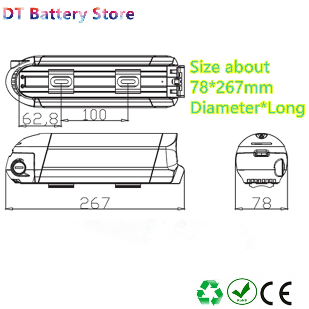 20 pcs 18650 cells Ebike Battery Box Solution City Bike Battery Box 36V Small Mini Water Bottle Dolphin E-Bike Battery Case