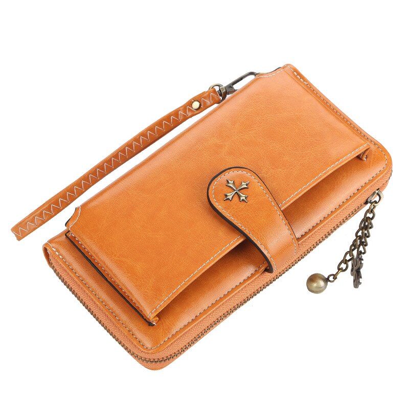 Wristband Women Long Wallet Many Departments Female Wallets Clutch Lady Purse Zipper Phone Pocket Card Holder Ladies Carteras: brown