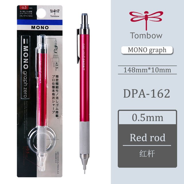 Tombow-lápiz de libélula de Japón, accesorio de agarre de metal, bajo centro de gravedad, automático, DPA-162, lápiz móvil, 0,3/0,5mm: red  0.5mm