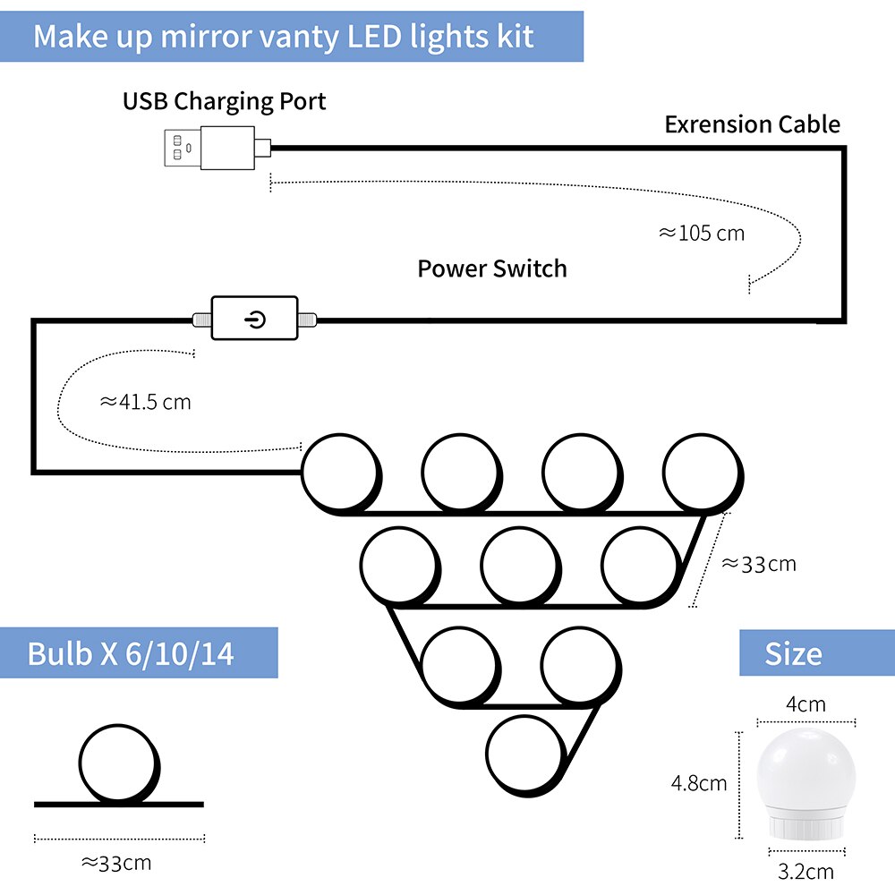 Led Make-Up Spiegel Lampen Usb Hollywood Make Up Lamp Vanity Lights Badkamer Kaptafel Verlichting Dimbare Led Wandlamp
