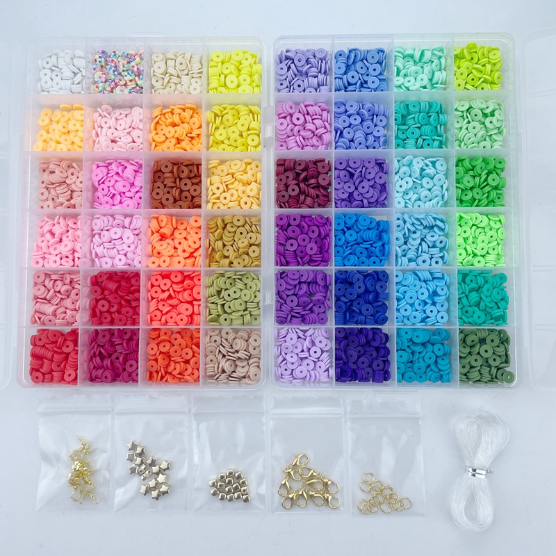 4800 unids/lote 6mm Kit de cuentas de arcilla polimérica redondas planas coloridas Diy para cuentas de arcilla Kit de fabricación de pulseras caja de juego de cuentas
