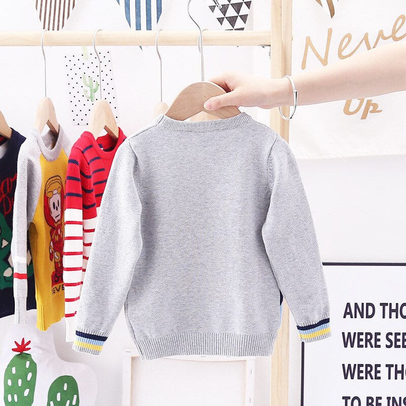 3-7t småbørn dreng dreng sweater vinter varm strikket pullover top langærmet regnbue bil print sweater sødt outfit