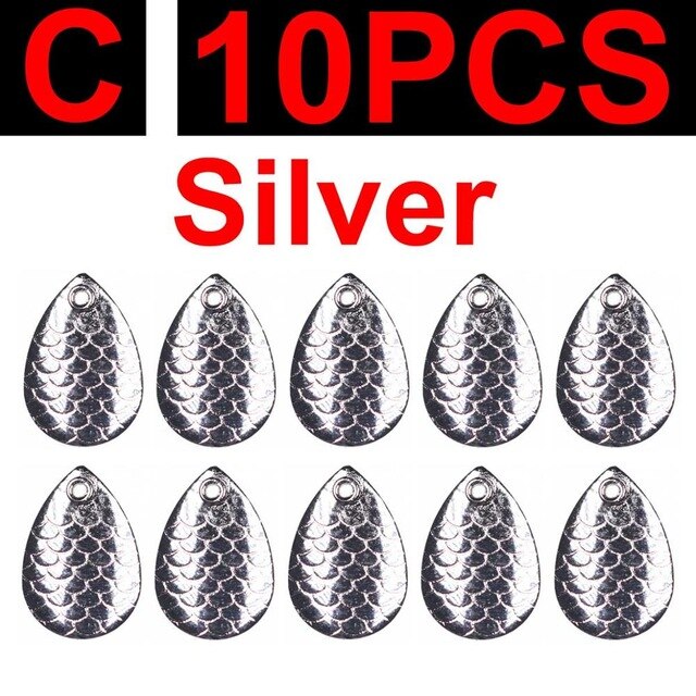 10 unidades de Señuelos de Pesca con cuchillas, señuelo de pesca con mosca, cuchara pequeña, señuelo giratorio, aparejos, hoja giratoria, accesorios de señuelo de trucha DIY: C 10pcs silver
