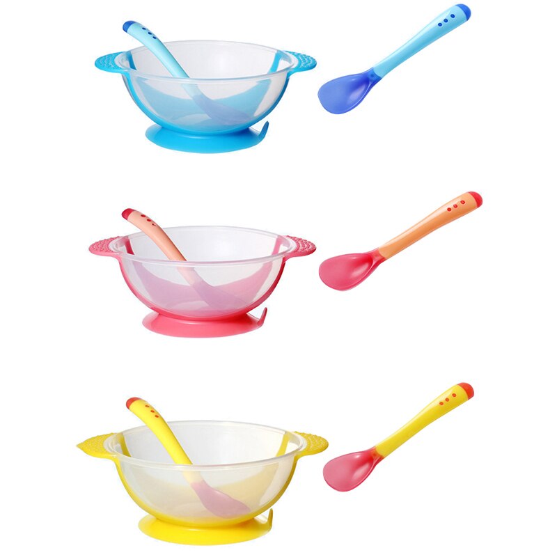 Baby Bowl Training Bowl With Temperature-sensitive Spoon Set Learning Dishes With Suction Cup Children Training Feeding Platos