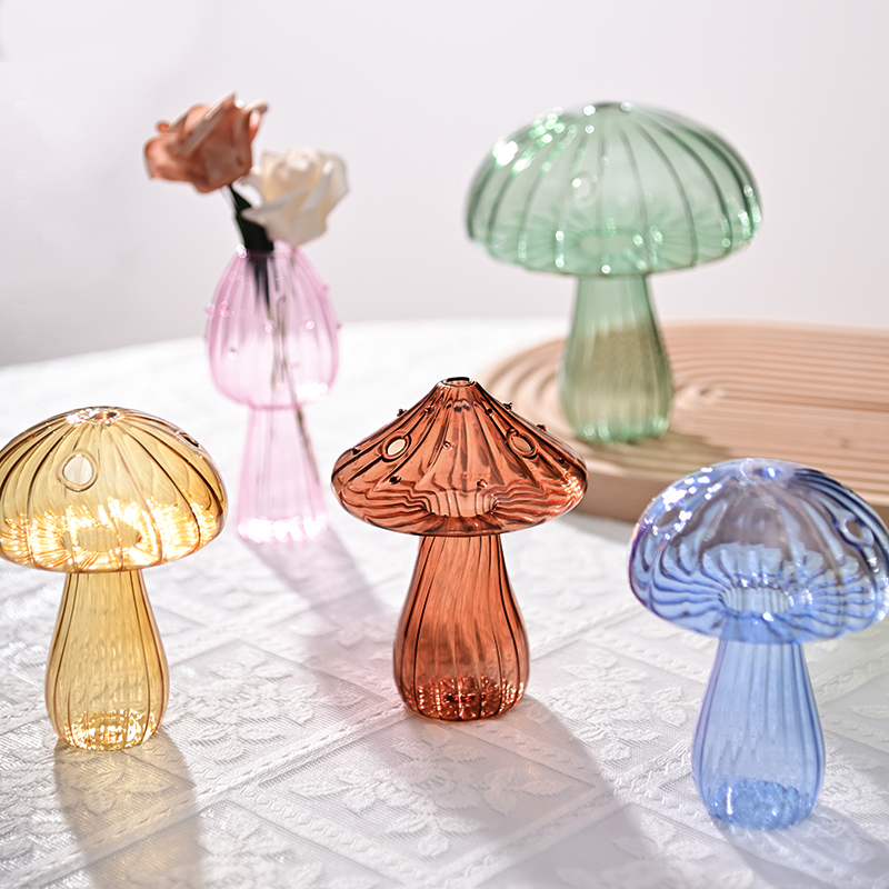 Svampevase glasblomsterflaske æstetisk skrivebordsdekoration vase til blomster svampeplante i potte årsindretning boligborddekoration