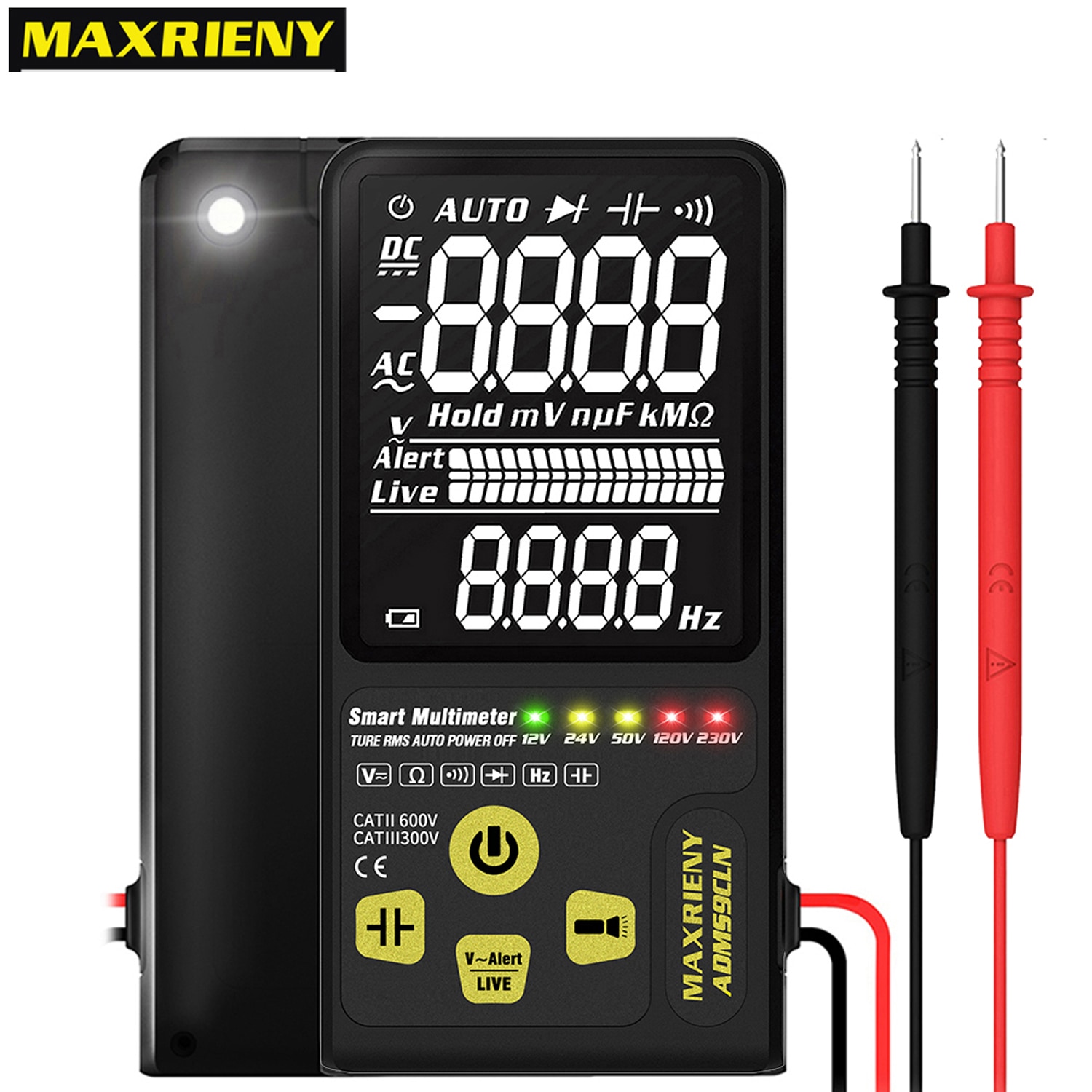 ADMS9CLN Dual Mode Intelligent Automatic Digital Multimeter AC/DC Voltage Resistance Frequency Capacitance Meter with Flashlight