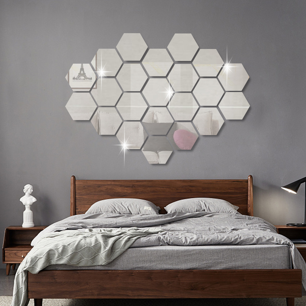 3D zeshoek spiegel muurstickers DIY muur spiegels sticker verwijderbare zelfklevende esthetische mozaïek tegels stickers woondecoratie