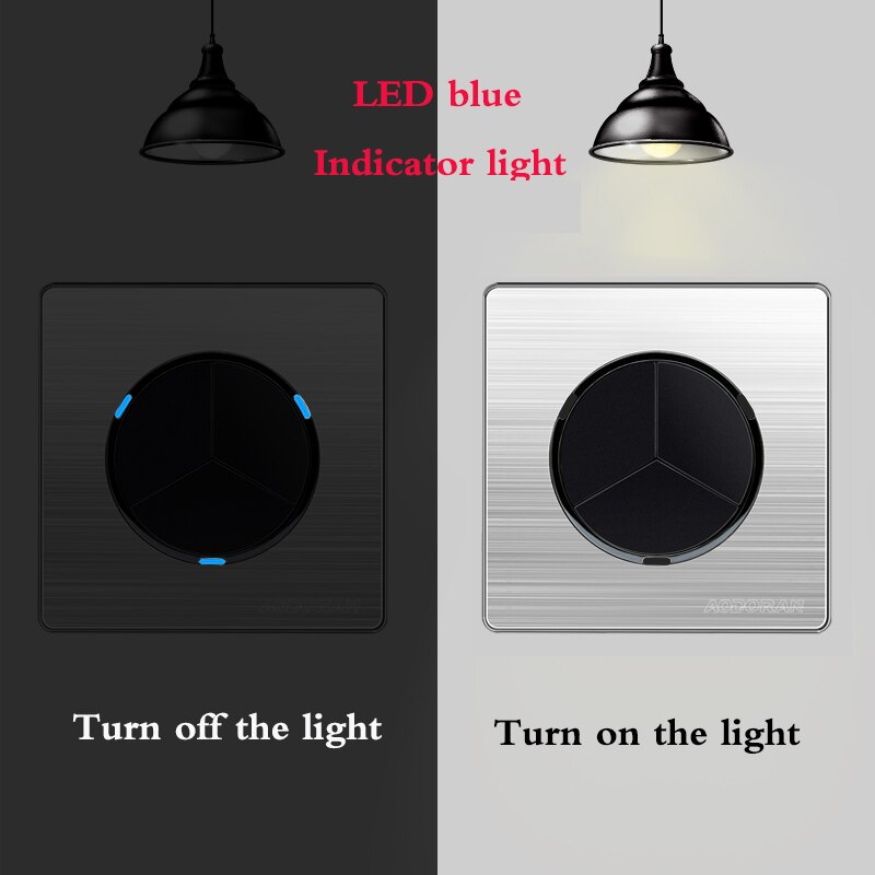 1 Gang 1 2 Way Brushed stainless steel Light EU Socket Any Click Point Control Wall Socket Switches Panel With Led