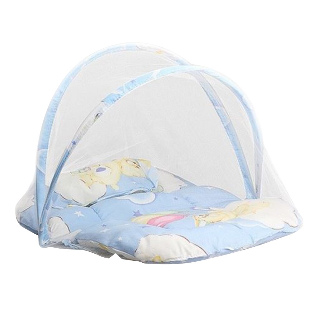 Barraca da cama do bebê com colchão do berço travesseiro portátil dobrável mosquiteiro 0-3 anos recém-nascido dormir cama viagem rede jogar tenda: Blue