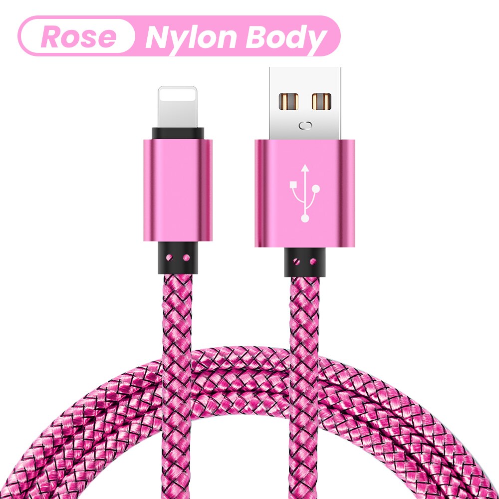 Kolorowy kabel USB do ładowania danych dla iPhone 12 11 Pro XS Max XR X 5s 6s 6 7 8 2.4A szybka ładowarka pochodzenie przewód 1/2/3m: ROSE RED / 2 m