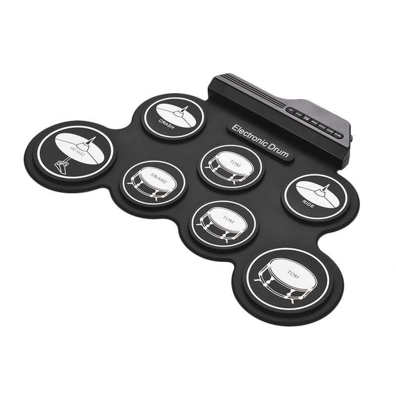 Kompakt storlek usb roll-up silikon trumset digitalt elektroniskt trumset 7 trumkuddar med trumpinnar fotpedaler för att börja