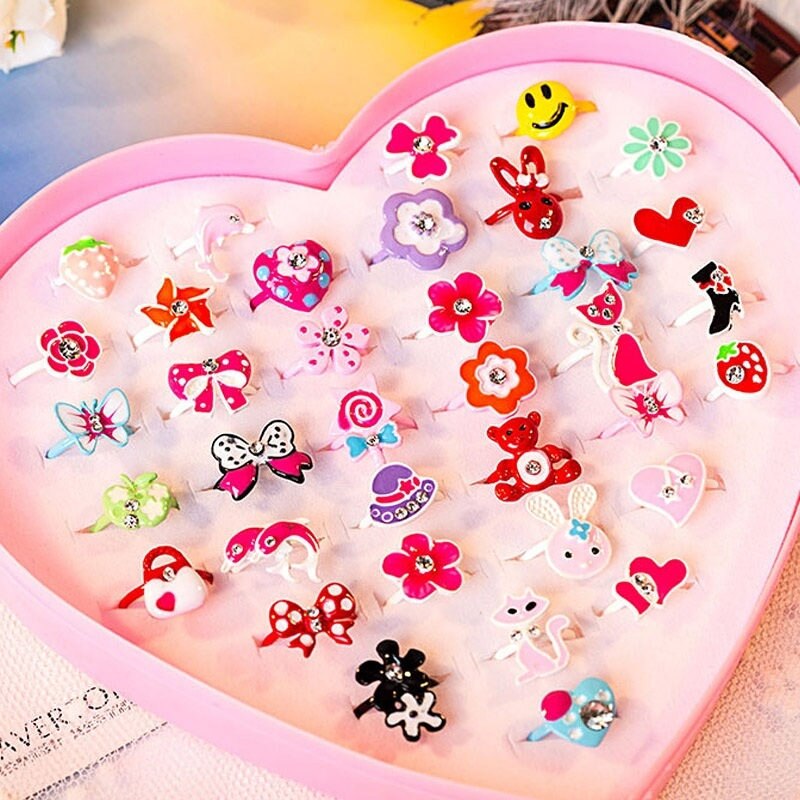 10 unids/lote amor niños lindo dulce de anillos flor Animal accesorios de joyería de niño niña anillos de dedo: A-10Pcs