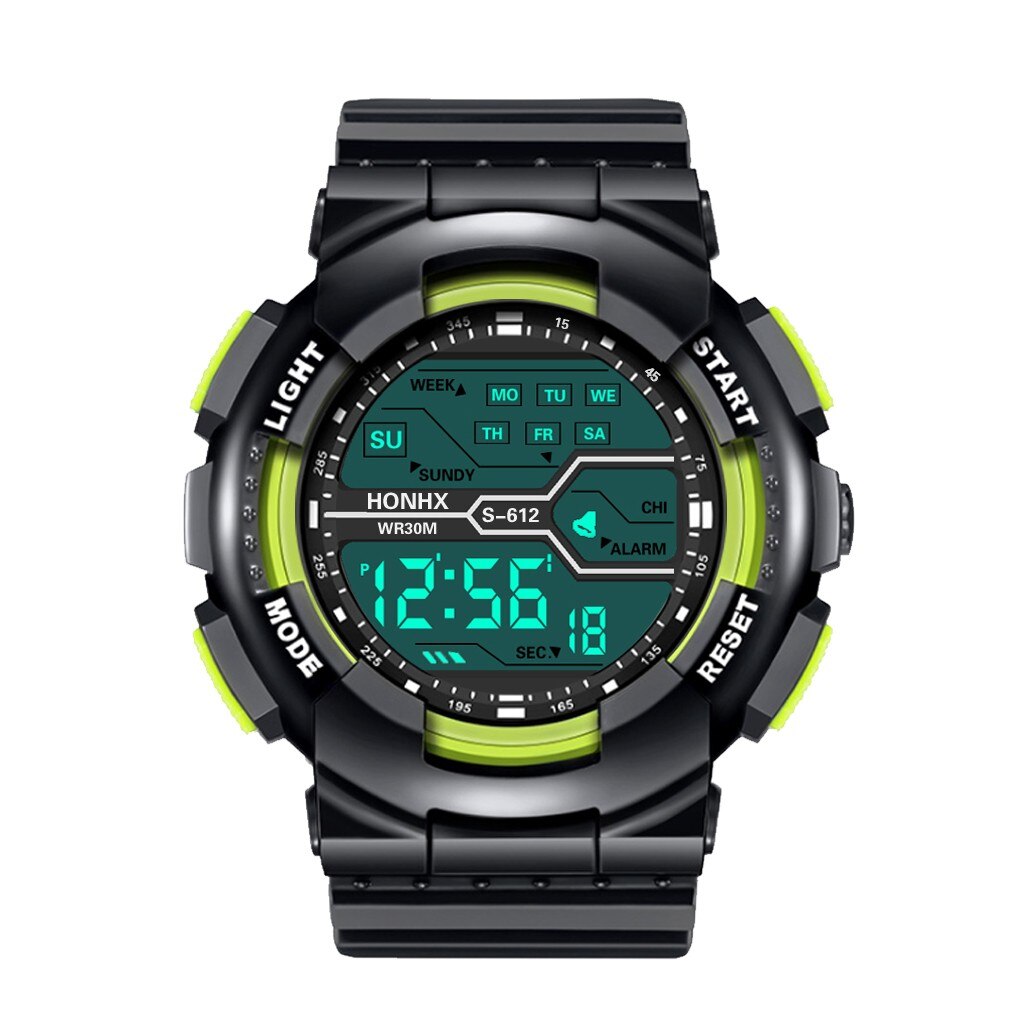 Imperméable à l'eau hommes garçon LCD chronomètre numérique Date caoutchouc Sport montre-bracelet haut de gamme montres à Quartz de luxe Relogio Masculino: YELLOW
