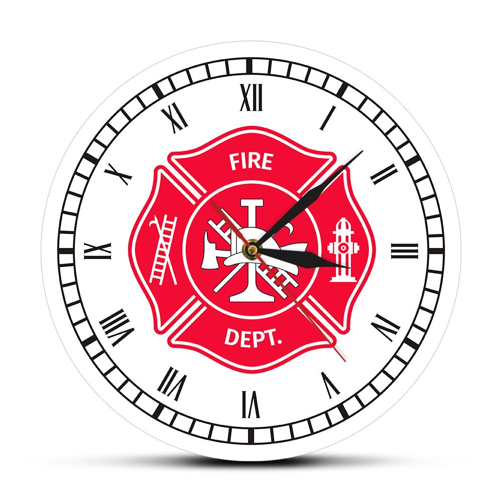 Firefighter Maltese Cross Vintage Klok Eerste Responder Brandweer Badge Logo Wandklok Met Romeinse Cijfers Brandweer
