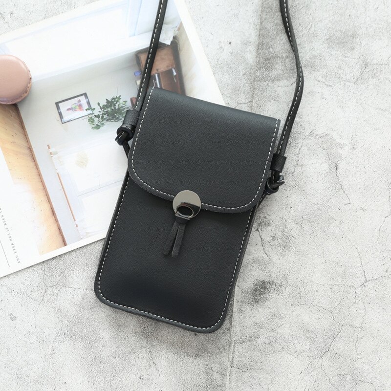 Touch Screen Cell Phone Purse Bag Smartphone Wallet Tassel Leather Shoulder Strap Handbag Waterproof Women Touchable Bag: G211 Black