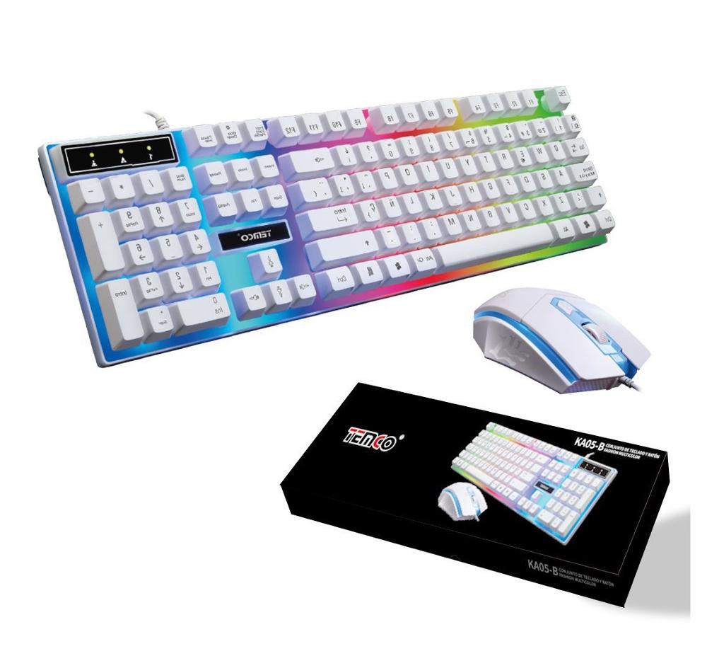 Tenco Teclado kit KA05, ratón con luz USB-LED multicolor, Equipo de juego para PSP/XBOX GAMING. Blanco y negro