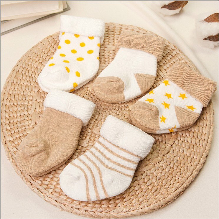 Baby Sokken 5 Pairs Pasgeborenen Winter Katoen Verdikking Unisex Korte Sokken 0-6 Maanden Baby Meisje En Jongen Sokken: style 2