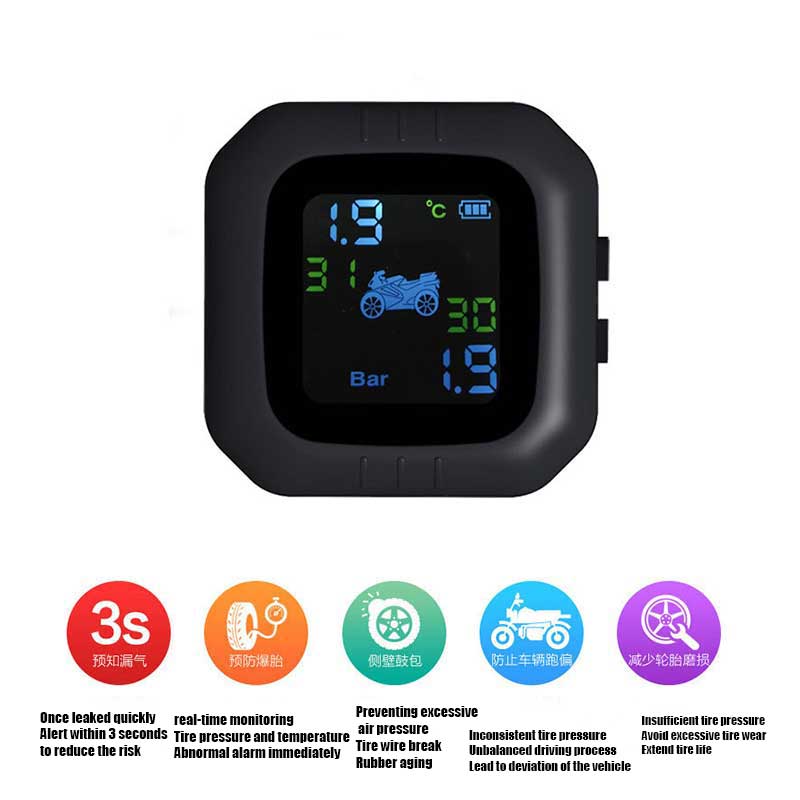Convenient Motorcycle Tire Pressure Monitoring System TPMS Wireless LCD Real-Time Monitoring Tire Monitoring System