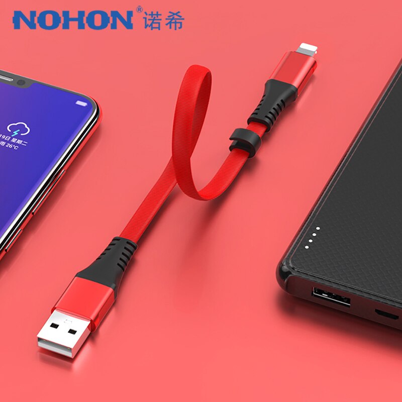 Nohon cabo de dados usb curto, iluminação para iphone xs xr x 8 7 6 6s 5S 5c 5 plus para ipad mini carregador de cabo de energia 0.3m