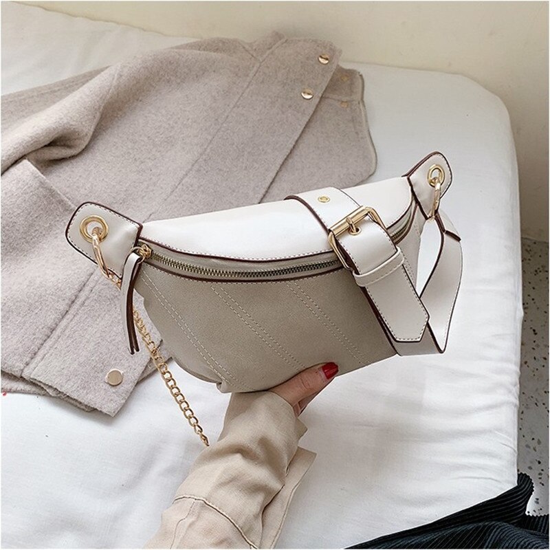 Effen Kleur Glazuur Pu Lederen Taille Tassen Voor Vrouwen Naaigaren Fanny Pack Vrouwelijke Taille Verpakking Dames Ketting Schouder Borst tas