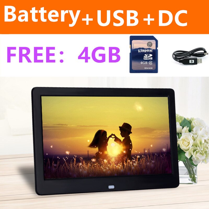 Battery 10 inch Screen LED Backlight 1024*600 Digital Photo Frame Electronic Album Picture Music Movie Full Function Good: black with battery / AU Plug