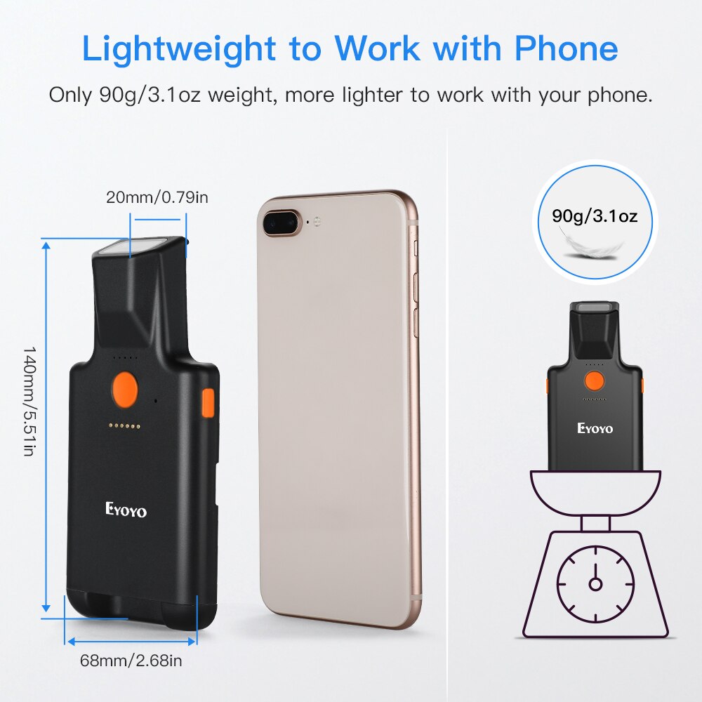 Eyoyo 1D Zurück Clip Bluetooth Barcode Scanner Arbeit mit Smart Telefon, tragbare 1D Bar code Reader Scannen Für Android, iOS System