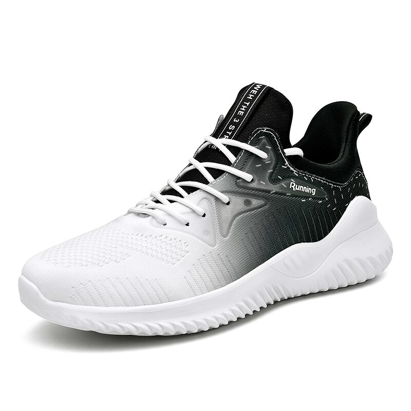 Gradient Mesh Men Causal Shoes Male Spring Men Casual Lightweight Shoes Sneakers Lace-up Flats Breathable Sapato Masculino: White / 7