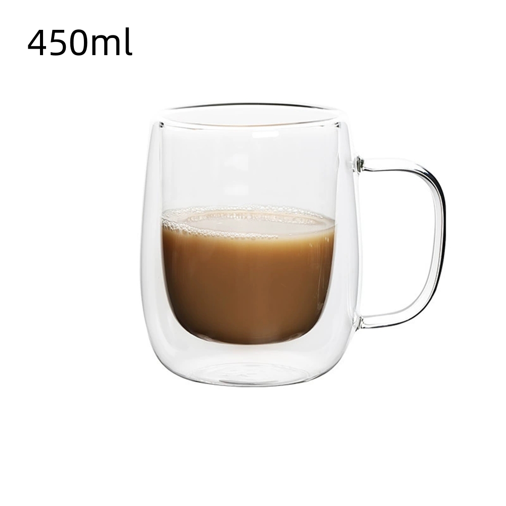 1 st Dubbelwandige Glazen Koffiekop met Handvat Geïsoleerde Glazen Espressokopjes Voor Koud/Warm Drank Americano/Lattes/Thee/Sap/Melk: Licht Geel