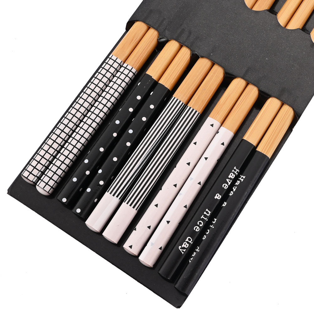 Herbruikbare 5Pairs Servies Handgemaakte Bamboe Japanse Natuurlijke Houten Eetstokjes Sushi Voedsel Kat Bloem Multi Color Houten Eetstokjes: Blauw