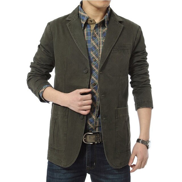 Blazer Mannen Casual Blazers Katoen Denim Parka Mannen Slim Fit Jassen Legergroen Kaki Grote Maat M-XXXL 4XL Buiten uitloper Jas: Army green / M