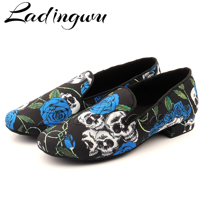 Ladingwu-zapatos de baile latino para hombre, zapatillas profesionales, zapatos de baile de salón, Halloween, Calavera, vaquero, garabatos, Tango, Salsa