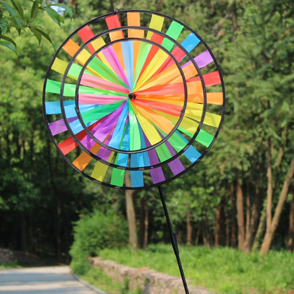 1Pc Kleurrijke Regenboog Windmolen Doek Wind Speelgoed Grote Drie Lagen Roterende Windmolen Voor Tuin Yard Decor