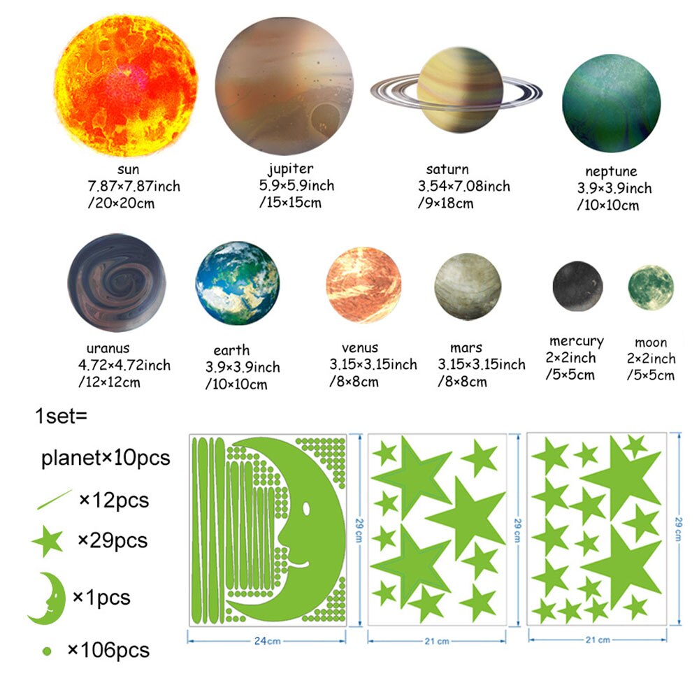 846Pcs 3D Lichtgevende Glow Sticker Glow In The Dark Star Moon Planeet Thuis Plafond Decoratieve Slaapkamer Muur Stickers Kids baby Night: S 158pcs