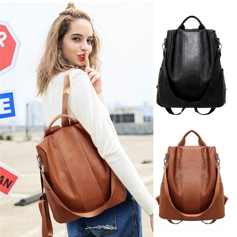 35 # voyage femmes sac à dos PU cuir fermeture éclair dame cartable Anti-vol Camping décontracté fourre-tout doux