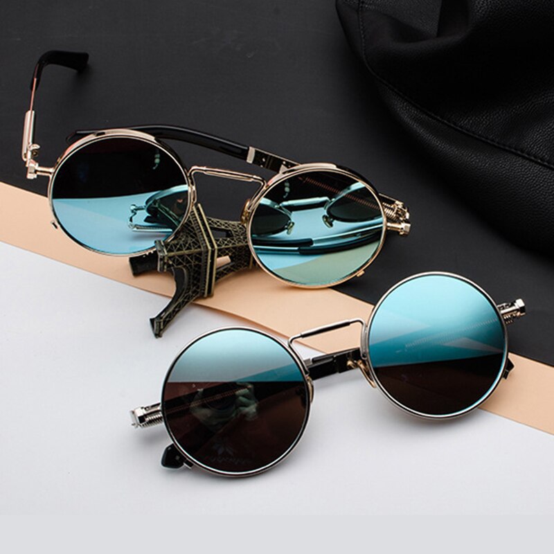 YOOSKE Retro Steampunk Sunglasses Men Round Metal Steam Punk Gothic Sunglasses Women UV400 Shields Vintage Eyewear